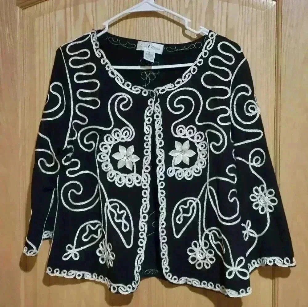 Once Again M embellished embroidered knit cardigan black vintage